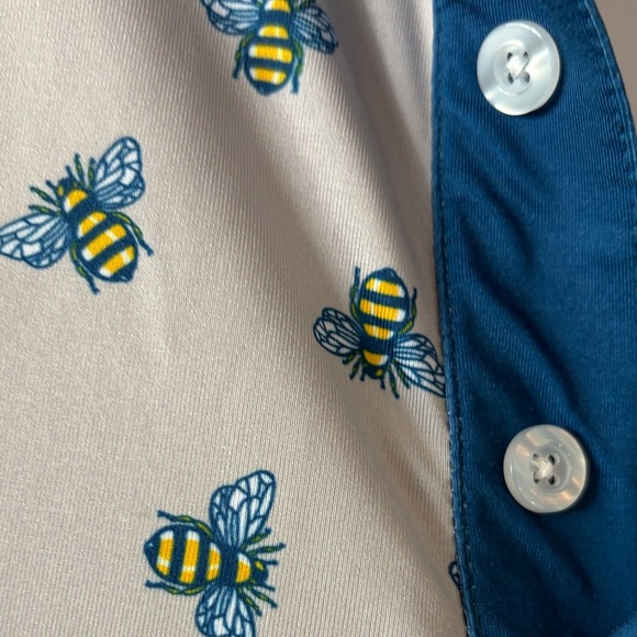 White and Blue Men's Polo Golf Shirt with bees -Waggle - Picture 3 of 7